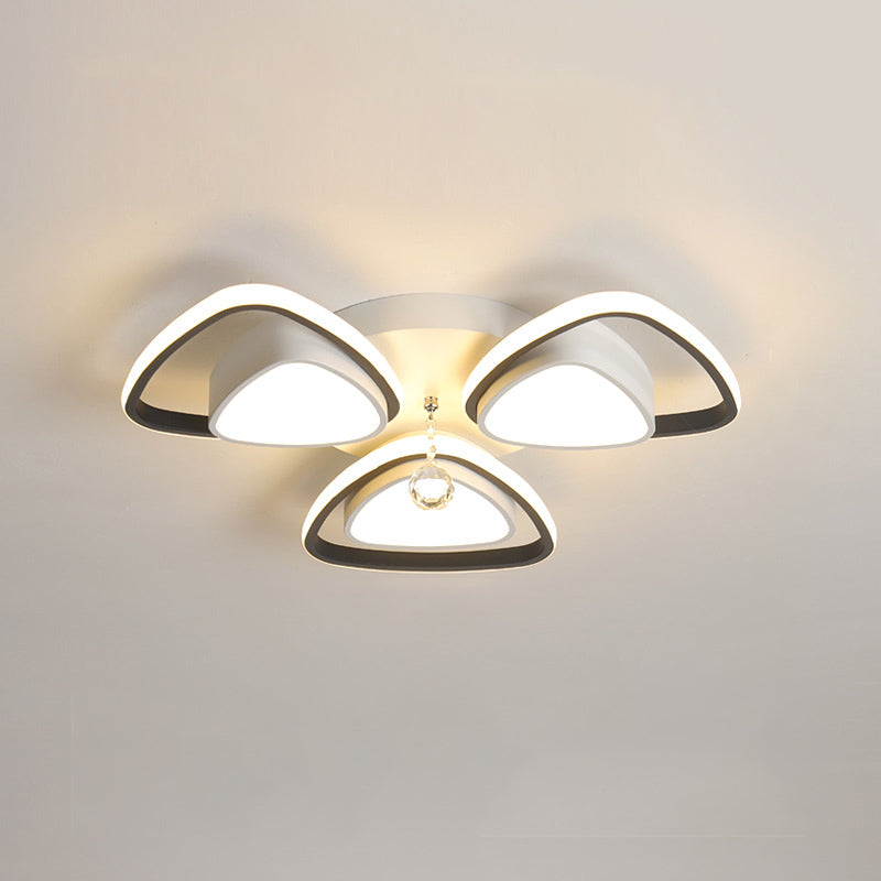 Minimalism Triangle Flush Mount 3/5-Bulb Clear Crystal Ball Ceiling Light Fixture in Black and White