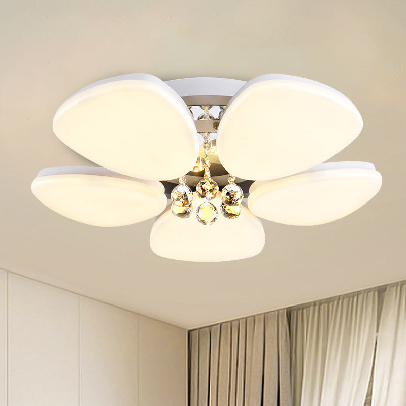 LED Acrylic Flush Mount Lighting Modernism White Blossom Living Room Ceiling Light with Crystal Ball