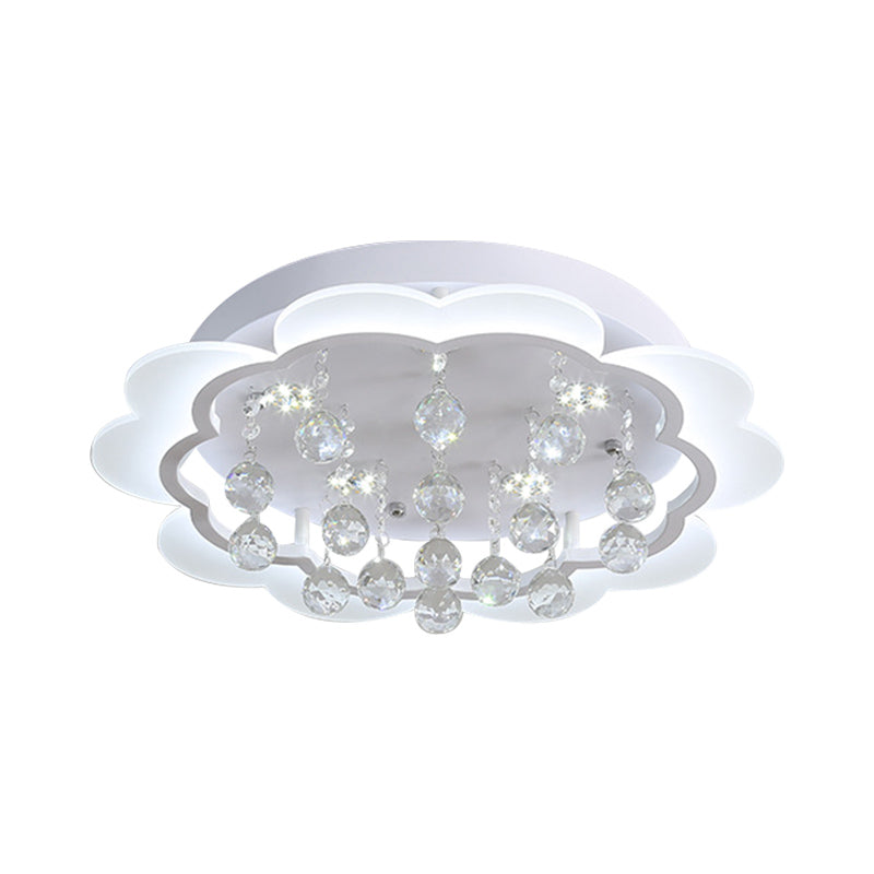 Simple Bloom Flush Ceiling Light LED Acrylic Flush Mount Lamp in White with Crystal Ball, 22"/25.5" W