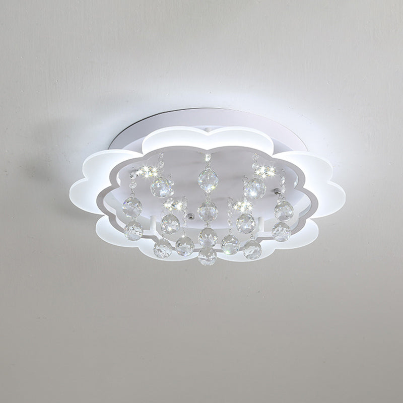 Simple Bloom Flush Ceiling Light LED Acrylic Flush Mount Lamp in White with Crystal Ball, 22"/25.5" W
