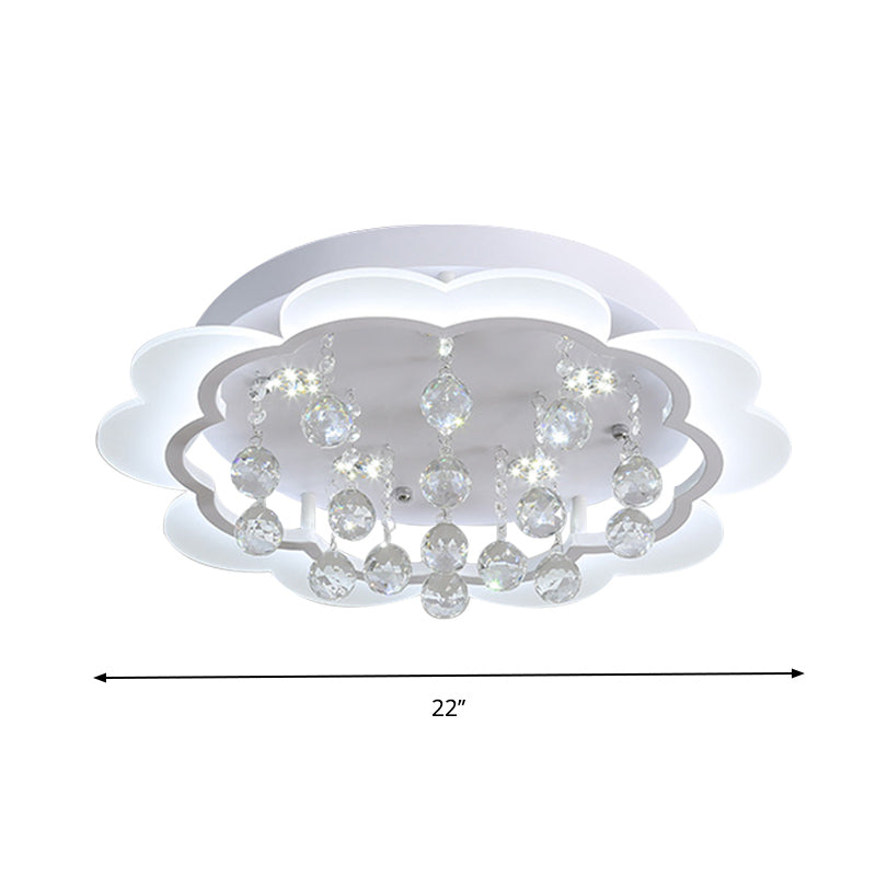 Simple Bloom Flush Ceiling Light LED Acrylic Flush Mount Lamp in White with Crystal Ball, 22"/25.5" W