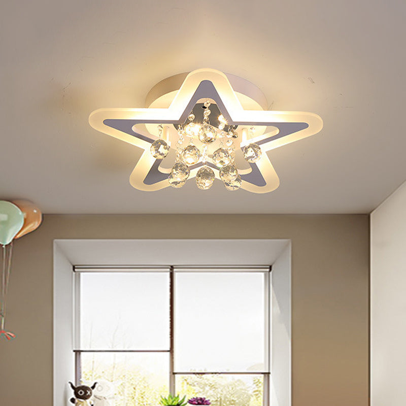 LED Star Ceiling Light Fixture Minimalist White Acrylic Flushmount with Crystal Sphere, 16"/19.5" Wide