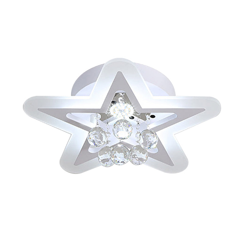 LED Star Ceiling Light Fixture Minimalist White Acrylic Flushmount with Crystal Sphere, 16"/19.5" Wide