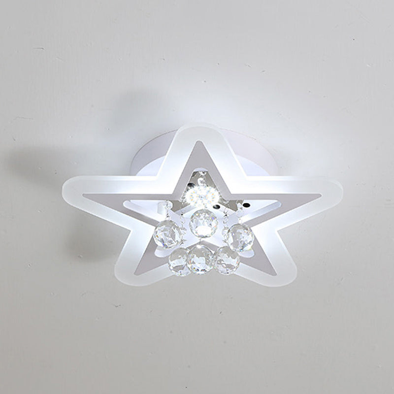 LED Star Ceiling Light Fixture Minimalist White Acrylic Flushmount with Crystal Sphere, 16"/19.5" Wide