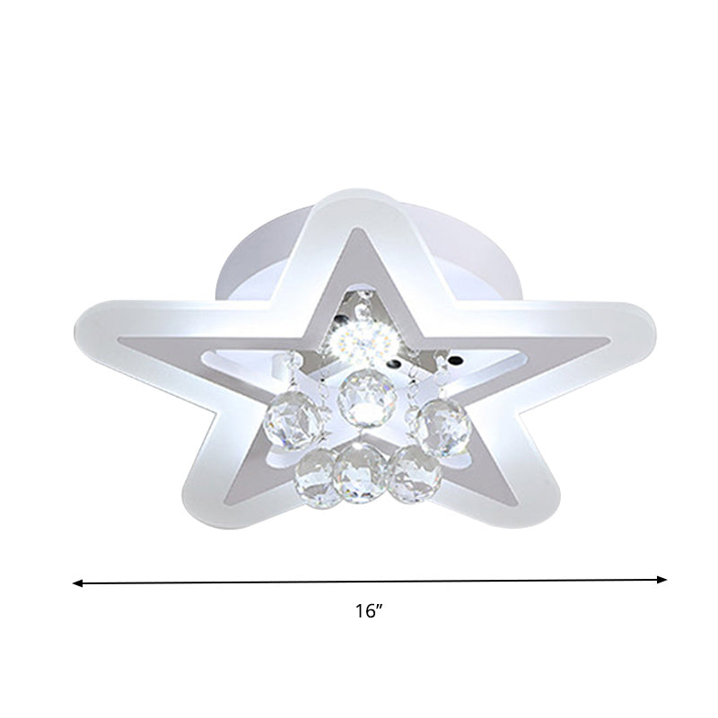 LED Star Ceiling Light Fixture Minimalist White Acrylic Flushmount with Crystal Sphere, 16"/19.5" Wide