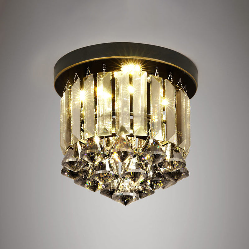 Smoke Gray Crystal Round Flushmount Simple 1 Bulb Hallway Ceiling Flush Mount Light
