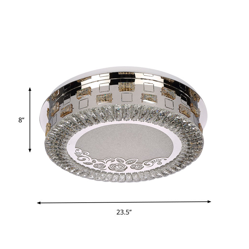 Round Bedroom Ceiling Mounted Light Simplicity Beveled Crystal LED Chrome Flush Mount Lamp