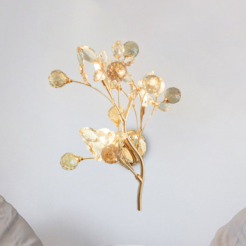 Beveled Crystal Gold Sconce Light Branch 3 Heads Modernism Wall Lighting Fixture