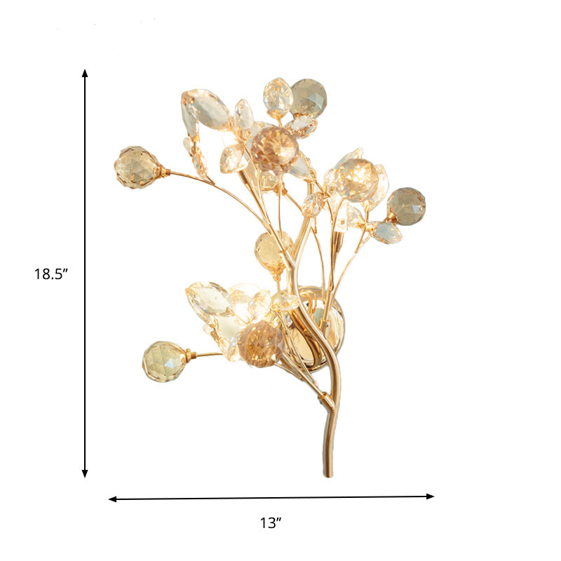Beveled Crystal Gold Sconce Light Branch 3 Heads Modernism Wall Lighting Fixture