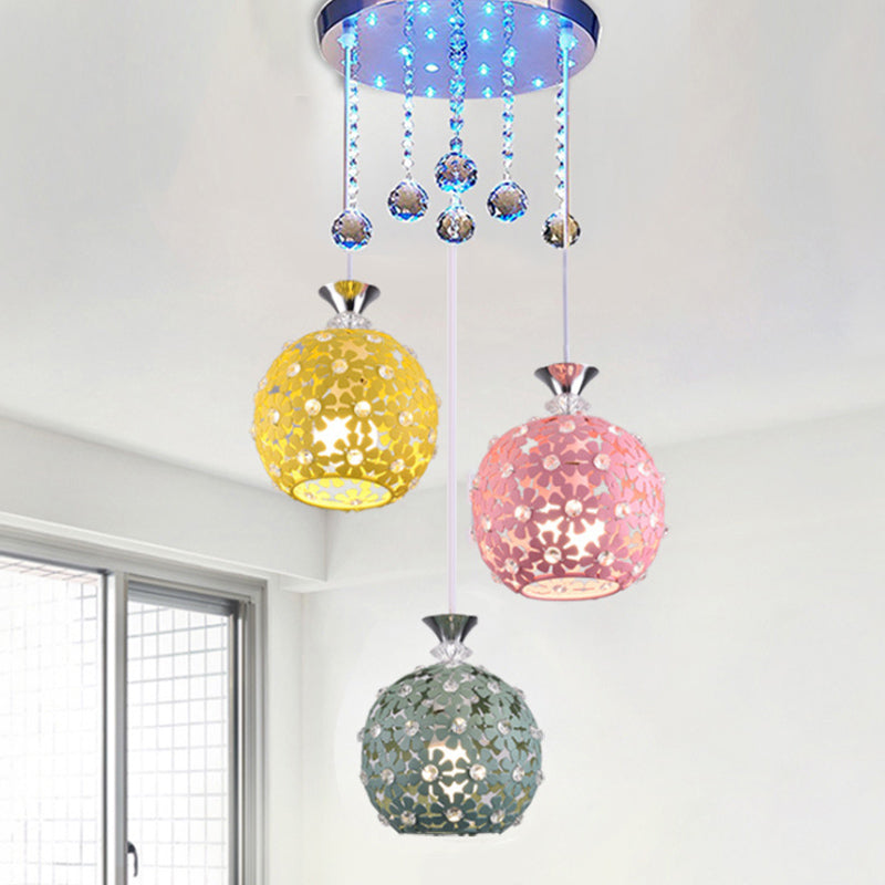 Crystal Ball Chrome Cluster Pendant Globe 3-Bulb Contemporary Hanging Light with Round/Linear Canopy