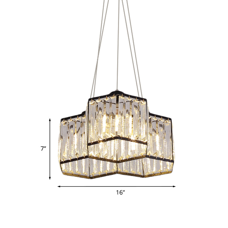 3/4 teste lampadario a soffitto semplice esagono clear k9 cristallo appeso a sospensione in nero