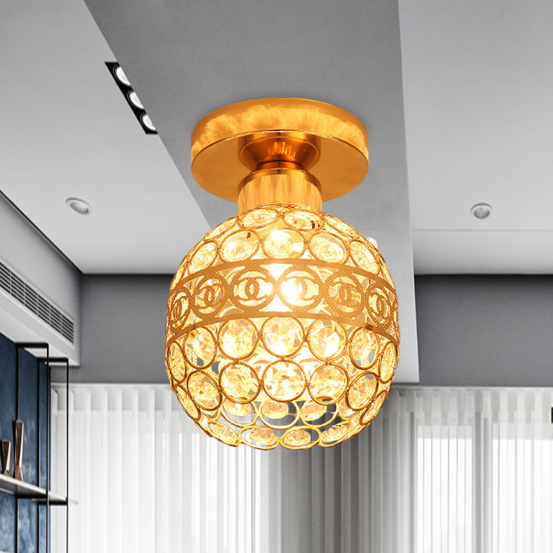 Globe/Cone Crystal Ceiling Flush Modern Single Head Hallway Flush Mount Lighting Fixture in Gold