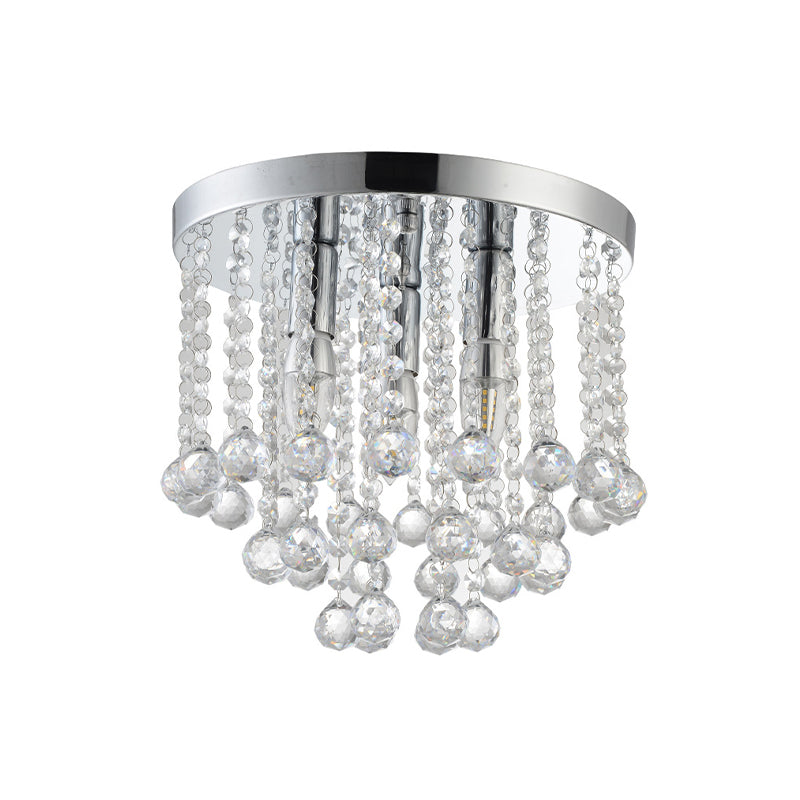 Minimalism Rain Flushmount Lighting 3 Bulbs Crystal Ball Flush Mount Light Fixture in Silver