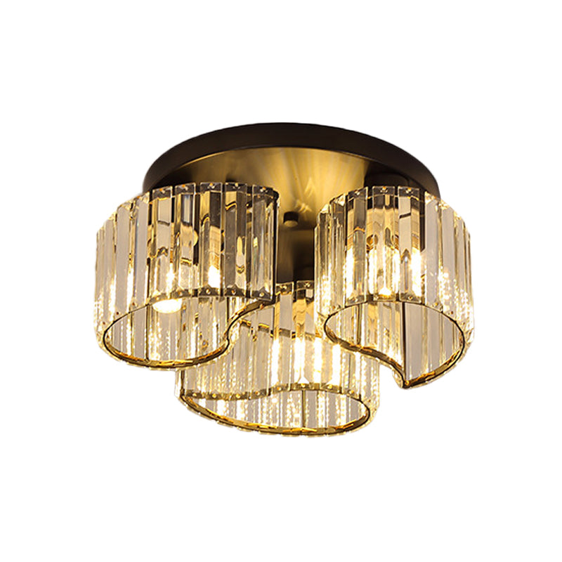 Minimalist Floral Ceiling Flush Mount 3/5-Head Clear Crystal Block Flushmount Lighting in Black