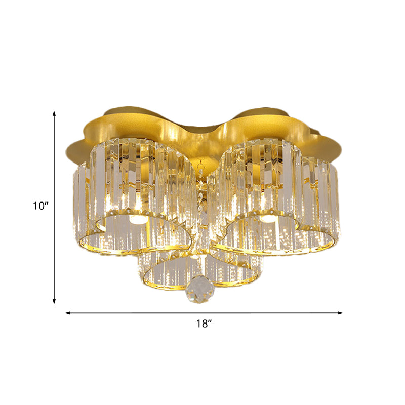 Heart Crystal Block Flush Mount Simplicity 3/4 Bulbs Bedroom Flush Ceiling Light Fixture in Gold
