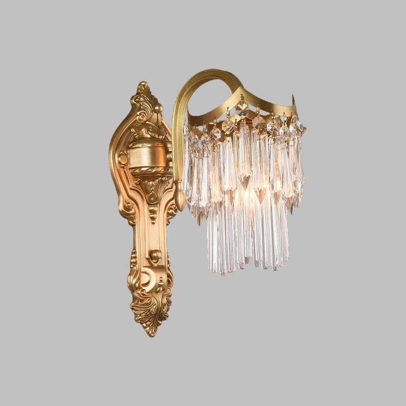 2 niveaux Crystal Mur Sconce Modernisme Light Mur de chambre simple en laiton avec plaque arrière sculptée