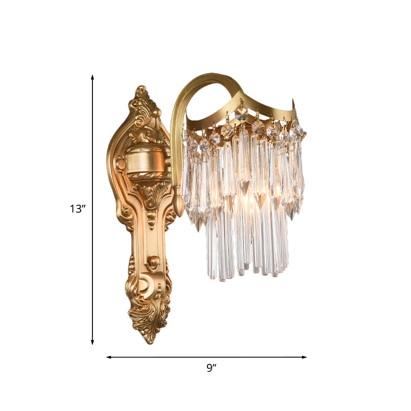 2 niveaux Crystal Mur Sconce Modernisme Light Mur de chambre simple en laiton avec plaque arrière sculptée