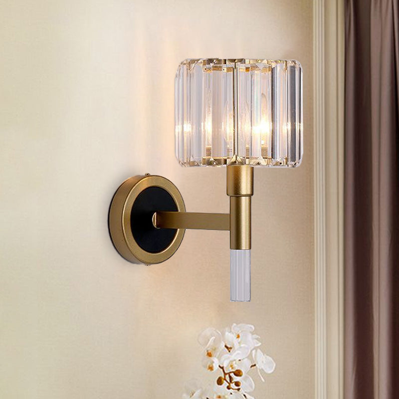 Column Living Room Sconce Light Contemporary Clear K9 Crystal 1 Light Gold Wall Mount Lamp