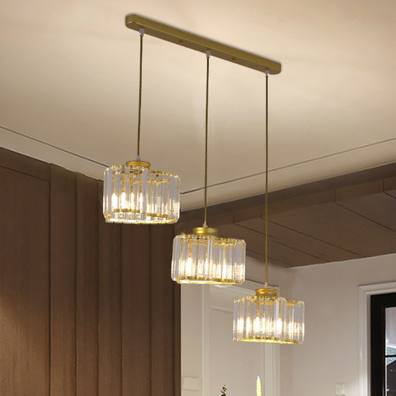 Modernism Heart Cluster Pendant 3 Heads Clear Crystal Block Suspension Éclairage en or pour le restaurant