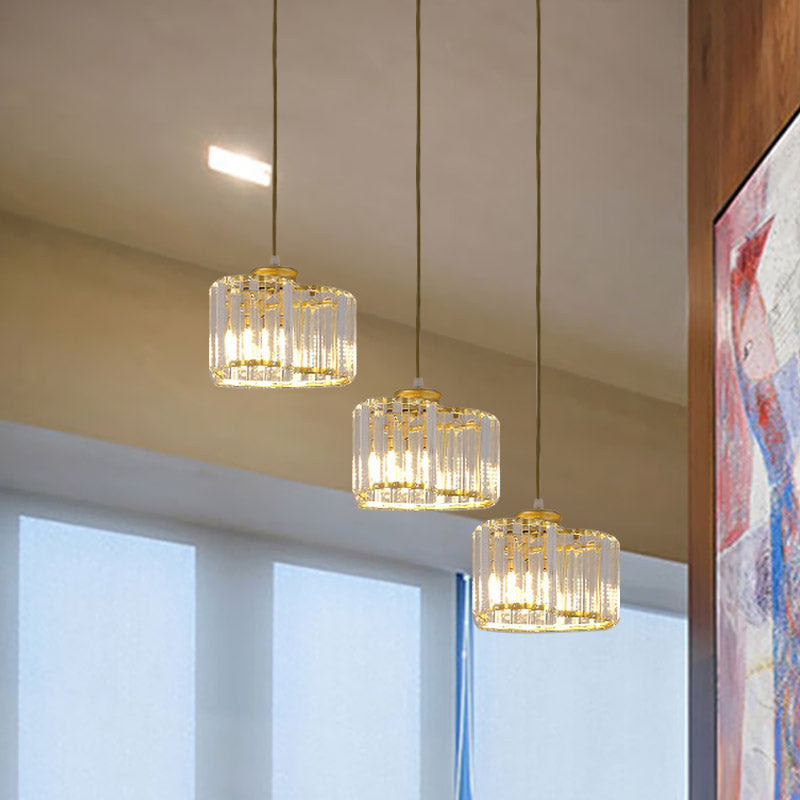 Modernism Heart Cluster Pendant 3 Heads Clear Crystal Block Suspension Éclairage en or pour le restaurant