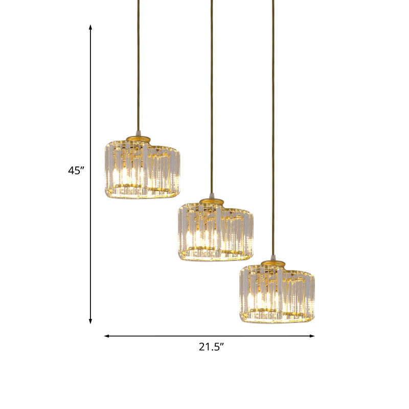 Modernism Heart Cluster Pendant 3 Heads Clear Crystal Block Suspension Éclairage en or pour le restaurant