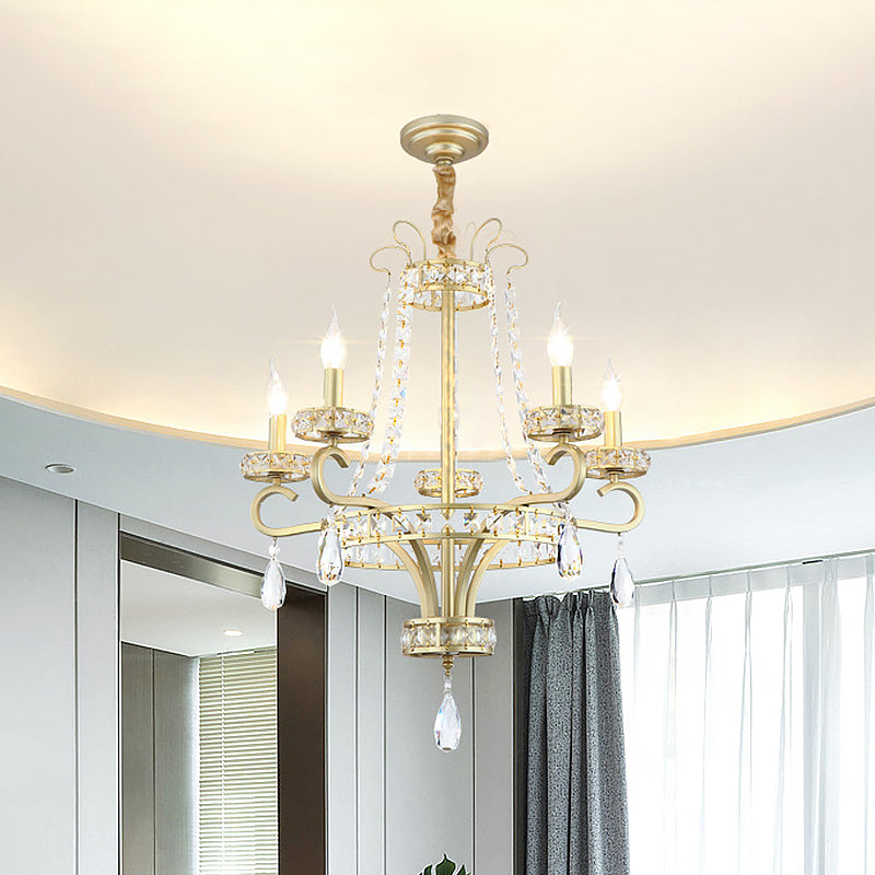 5/8 Bulbs Candle Chandelier Lamp Rustic Gold Crystal Prism Pendant Light Fixture for Living Room
