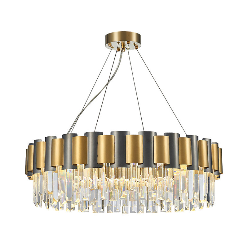 Round Dining Room Chandelier Postmodern Clear Crystal 8 Bulbs Black and Gold Pendant