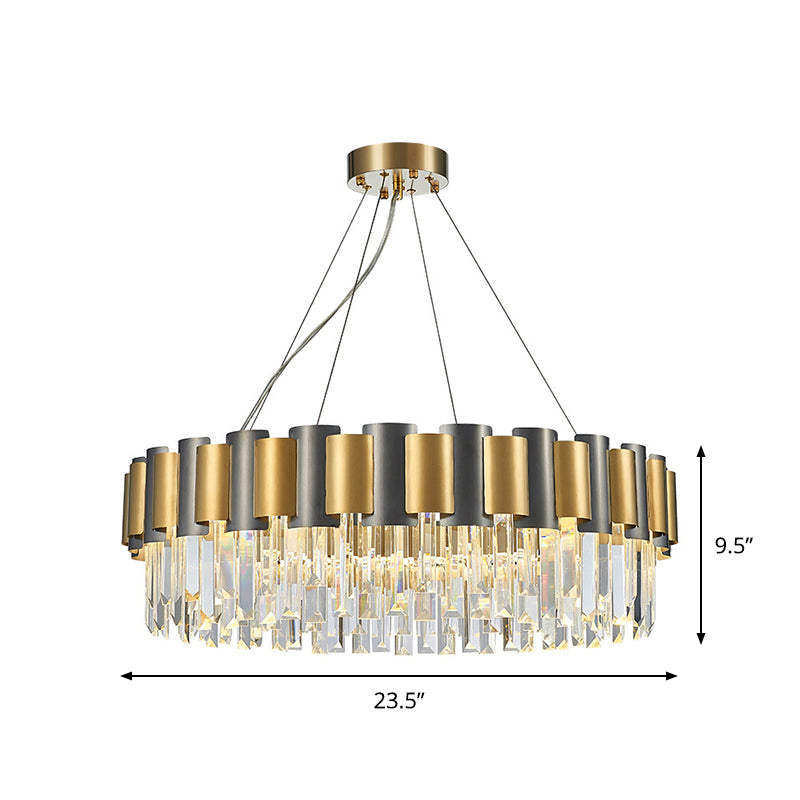 Round Dining Room Chandelier Postmodern Clear Crystal 8 Bulbs Black and Gold Pendant