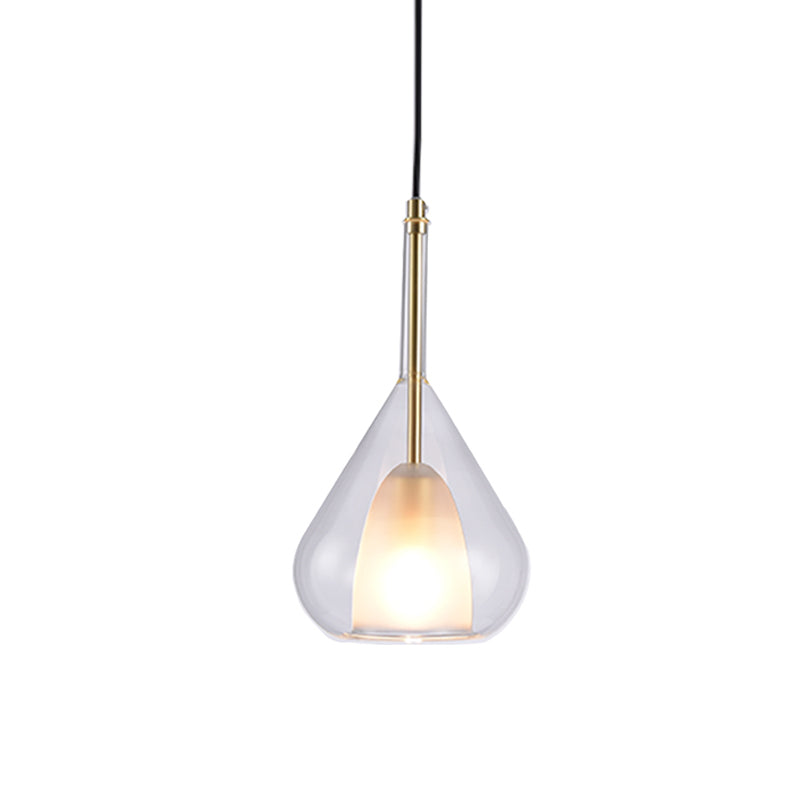 1 Light Bedroom Hanging Lighting Simple Gold Pendulum Lamp with Waterdrop Clear Glass Shade