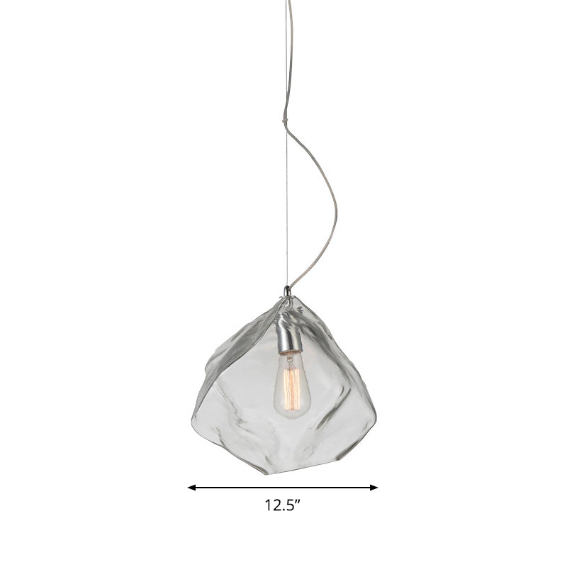 Modernist Stone Shape Suspension Light Clear Glass 1 Head Living Room Ceiling Hang Fixture