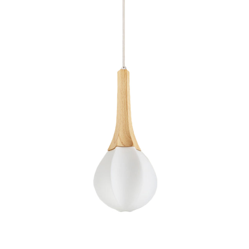 Lait blanc en verre blanc prismate pendant minimaliste 1 lampe suspension de suspension de plafond en bois clair