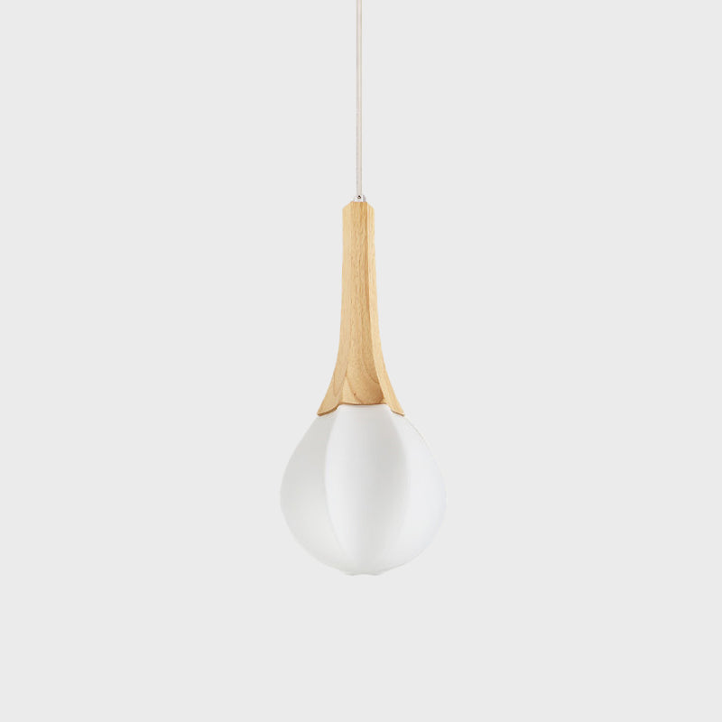 Lait blanc en verre blanc prismate pendant minimaliste 1 lampe suspension de suspension de plafond en bois clair