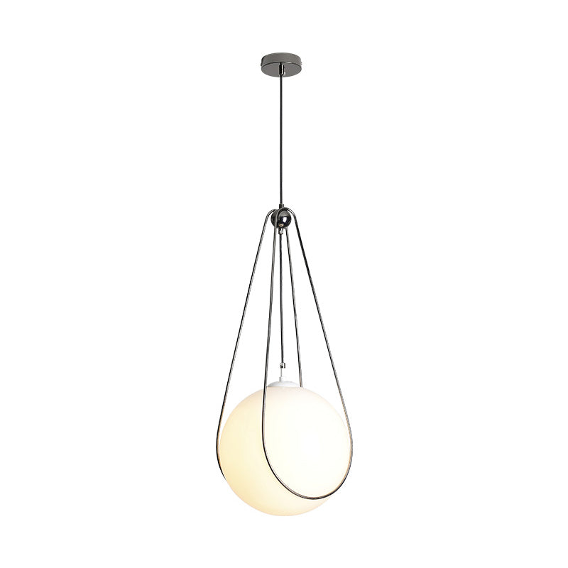 Restaurant orbe kit léger en verre blanc givré 1 tête pendante de plafond simple avec cadre en fer en larme