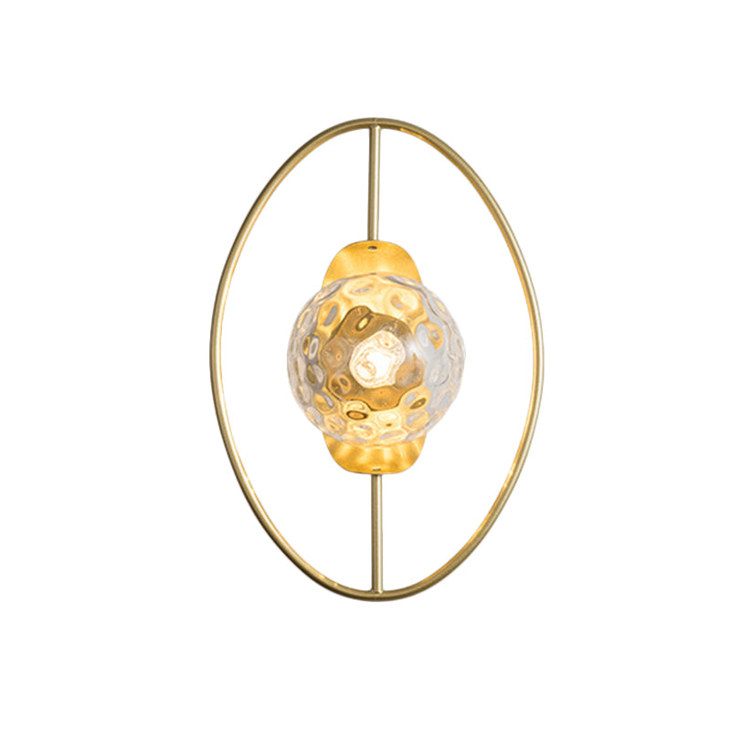Duidelijke kuiltjesglas Orb SCONCE LAMP MODERNE 1-BULB Zwart/gouden wandlamp met ringdetails met ringdetail