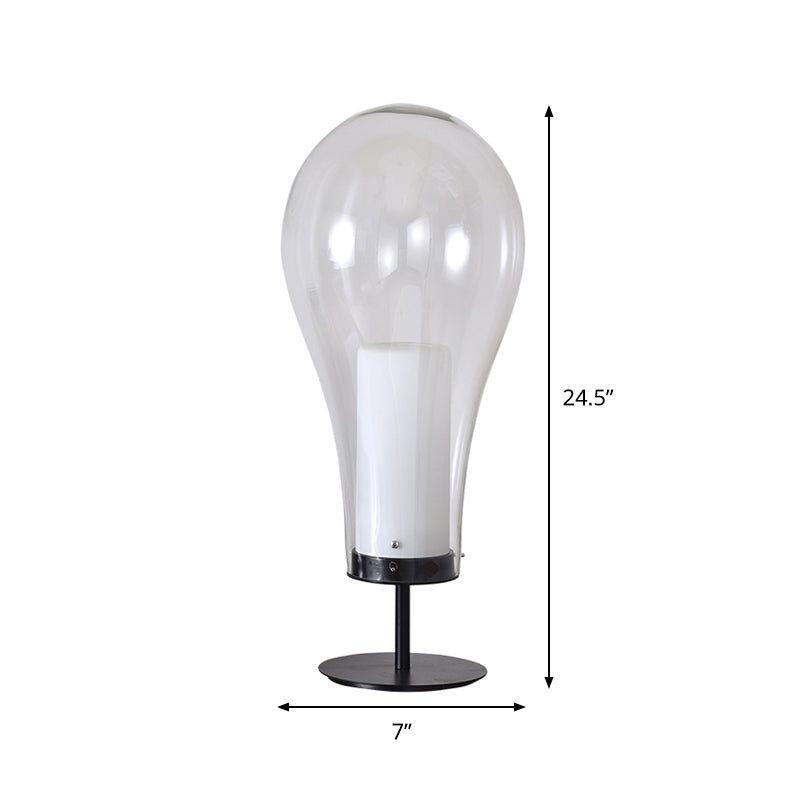 Glühbirnenform kleiner Schreibtisch Leichtes einfaches Stil klares Glas einzelner schwarzer Tischlampe für Schlafzimmer