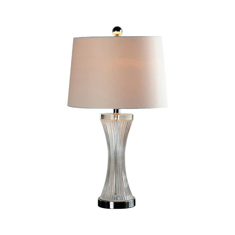 Lampada da comodino in tessuto bianco modernista con luce notturna in vetro cristallo trasparente curvo a 1 testa