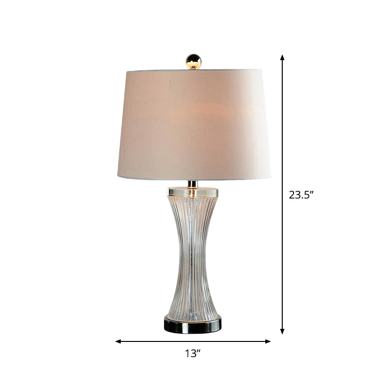 Lampada da comodino in tessuto bianco modernista con luce notturna in vetro cristallo trasparente curvo a 1 testa