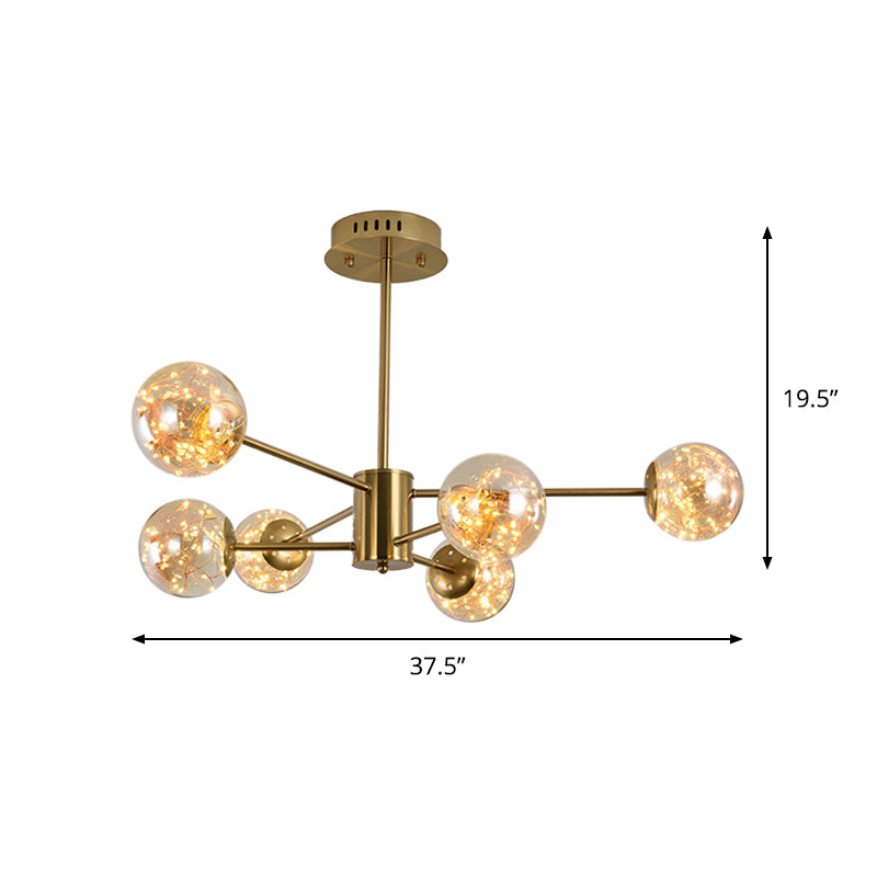 Bernsteinglas Ballsuspension Licht Moderne 6/8 Köpfe Messing Sputnik Decke Krachen für Esszimmer