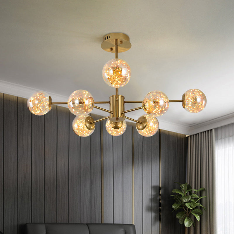 Bernsteinglas Ballsuspension Licht Moderne 6/8 Köpfe Messing Sputnik Decke Krachen für Esszimmer