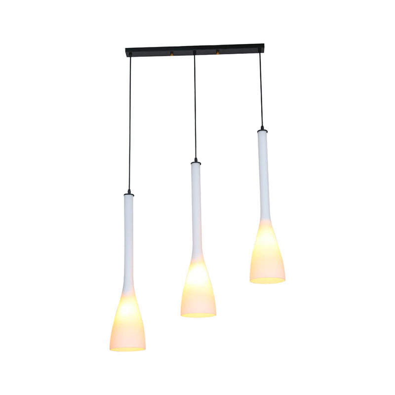 Modernismo lágrima múltiple techo claro vidrio blanco de 3 luces lámpara de péndulo