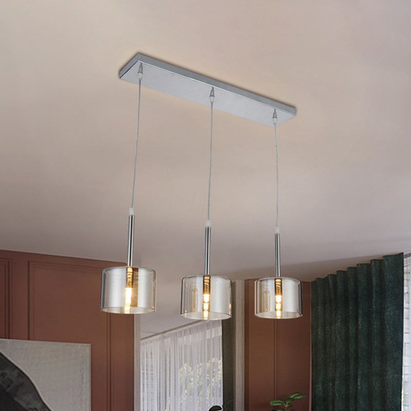 Restaurant à 3 balles Multi-pendentif moderniste Chrome Suspension Lumière avec tambour en verre transparent