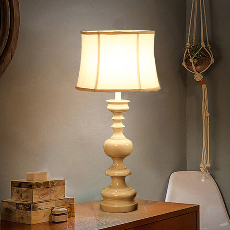 Fabric White Nightstand Light Drum Shade 1 Light Traditional Style Night Lamp with Baluster Base