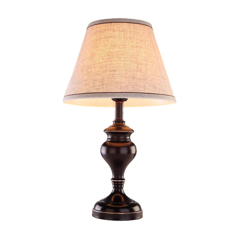 1 Bulb Fabric Night Lighting Countryside Black Finish Tapered Table Light with Urn Base