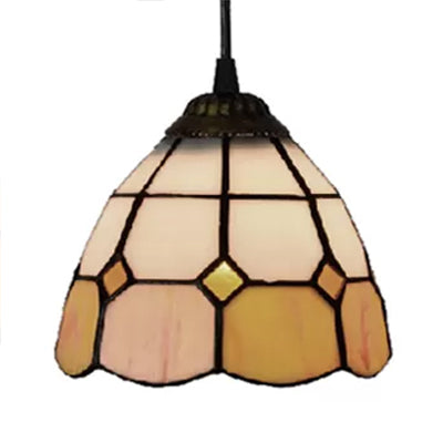 1 Bulb Ceiling Pendant Light Tiffany-Style Flower Handcrafted Stained Glass Suspension Lighting in Yellow/Light Blue/Dark Blue