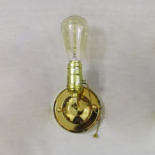 1 Light Wall Sconce Industrial Vintage Open Bulb Metal Wall Lighting with Pull Chain in Black/Silver for Bedroom