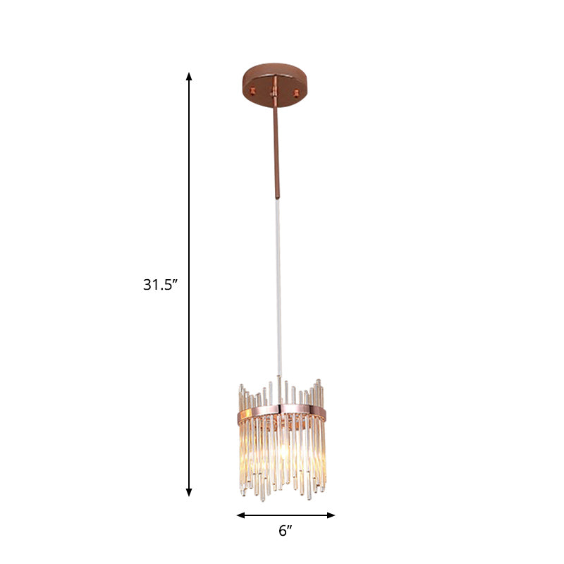 Modernism Ring Suspension Light 1 Bulb Crystal Rod Hanging Pendant Lamp in Rose Gold