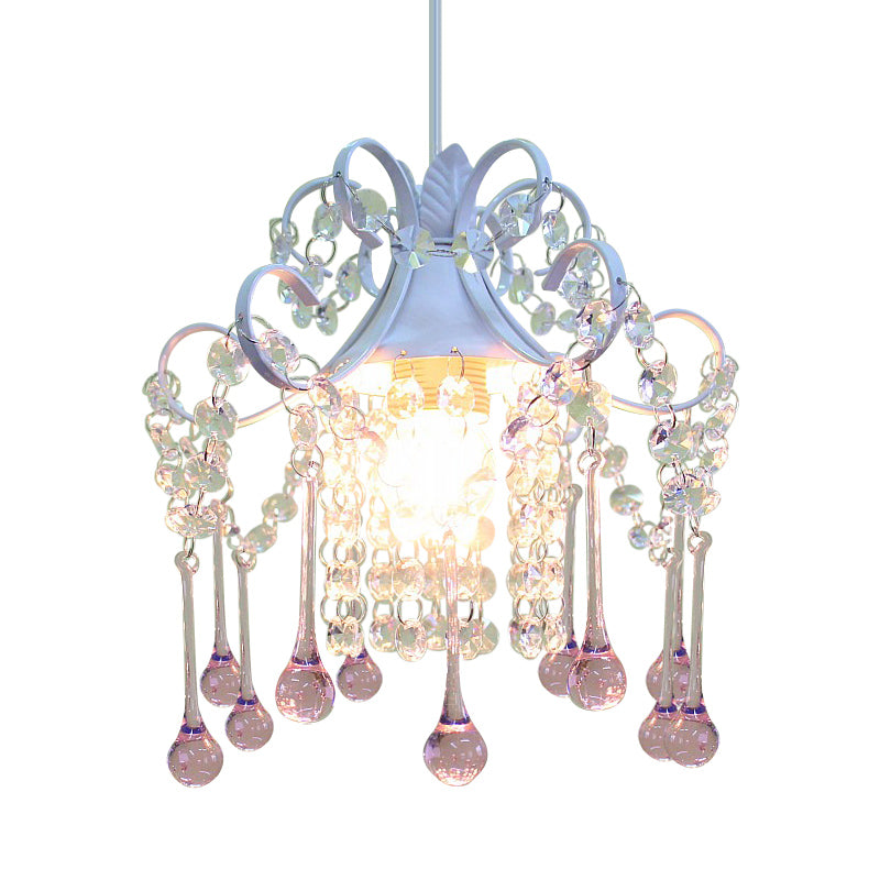 Cascade Restaurant Ceiling Lamp Minimalism Hand-Cut Crystal 1 Head Blue/Pink Down Lighting Pendant