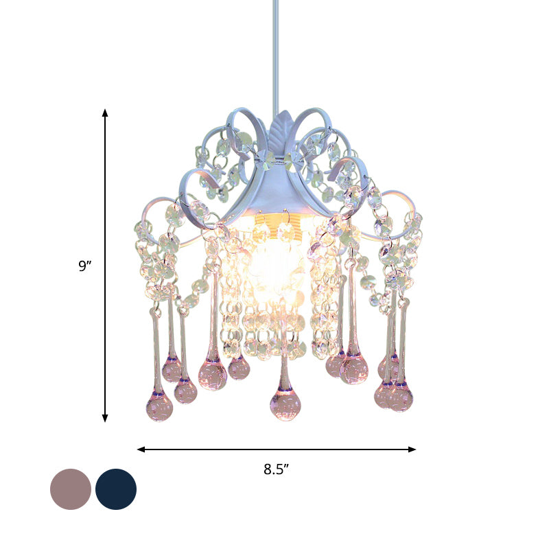 Cascade Restaurant Ceiling Lamp Minimalism Hand-Cut Crystal 1 Head Blue/Pink Down Lighting Pendant