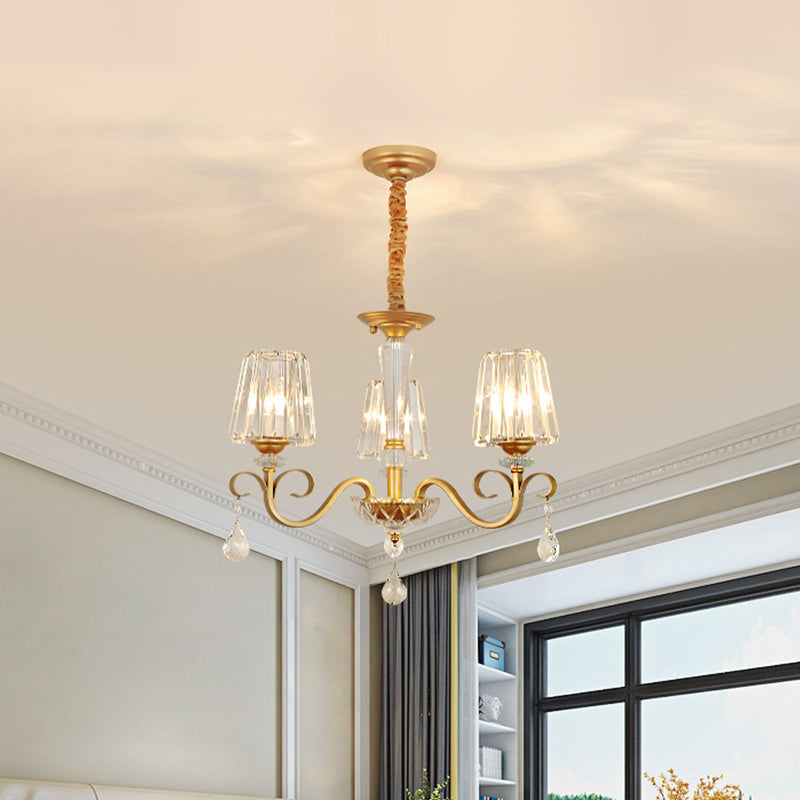 Conical Crystal hangende kroonluchter traditionele 3/6 koppen eetkamer plafondlicht in goud