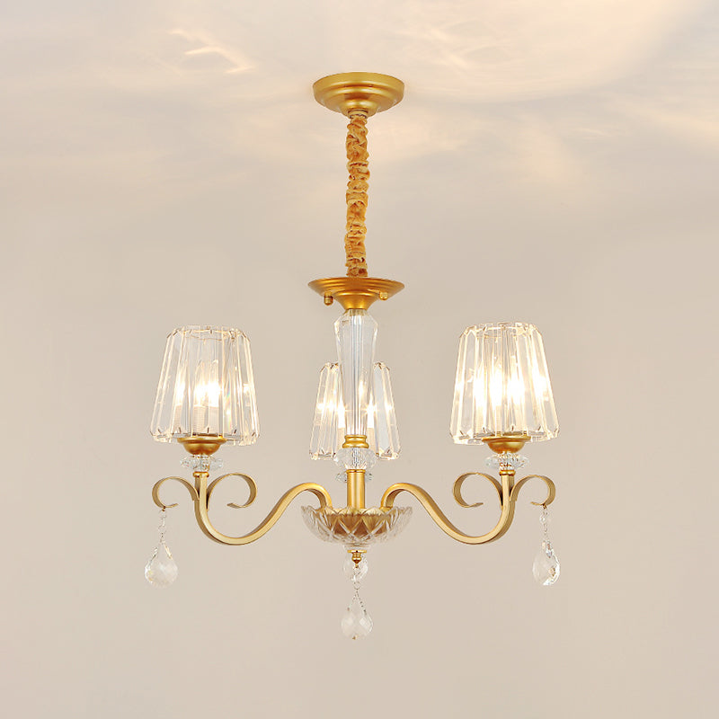 Conical Crystal Hanging Chandelier Traditional 3/6 Heads Dining Room Ceiling Light in Gold